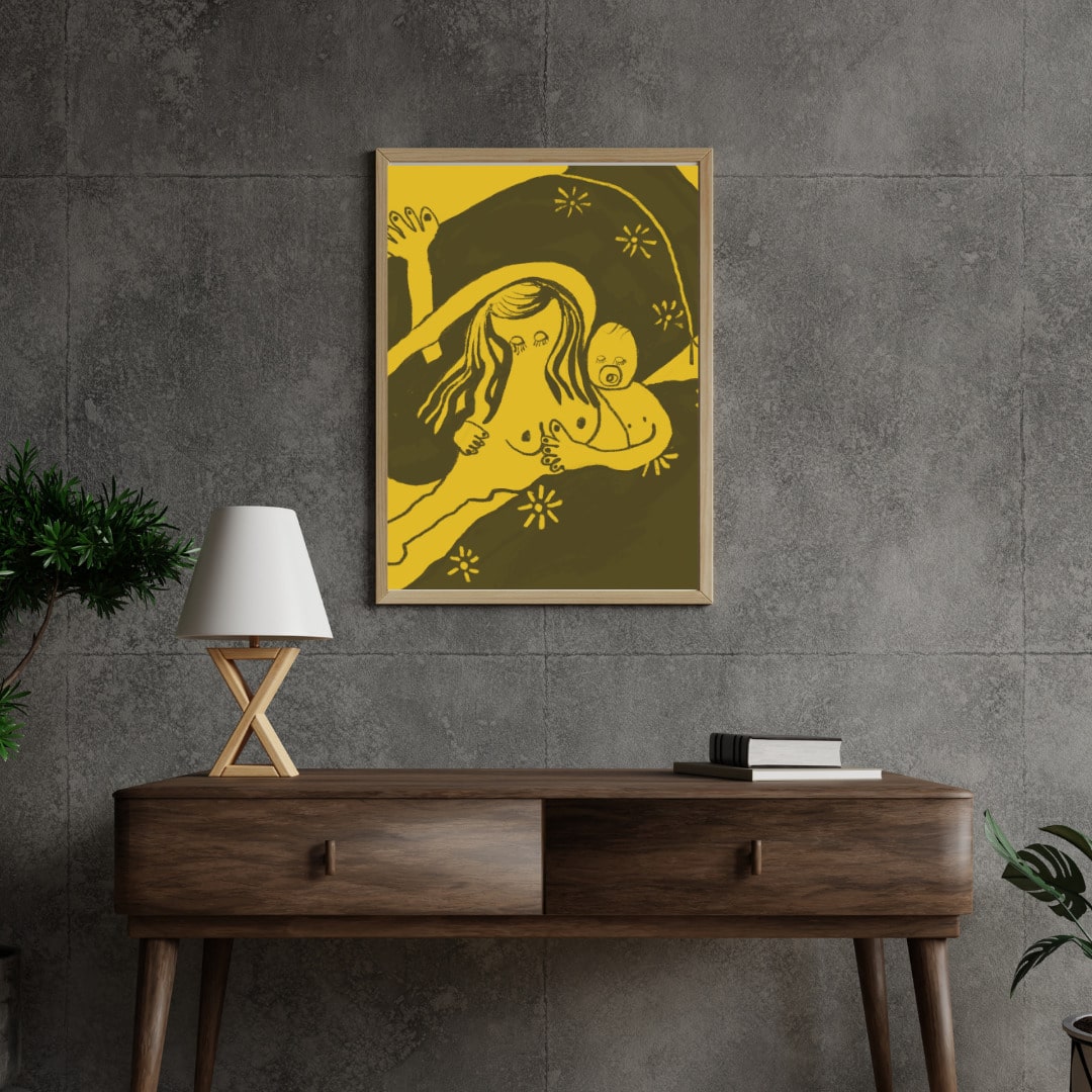 "SLEEPING IN THE MUM'S ARMS-II" by Kübra Müjde - Premium Matte Paper Poster